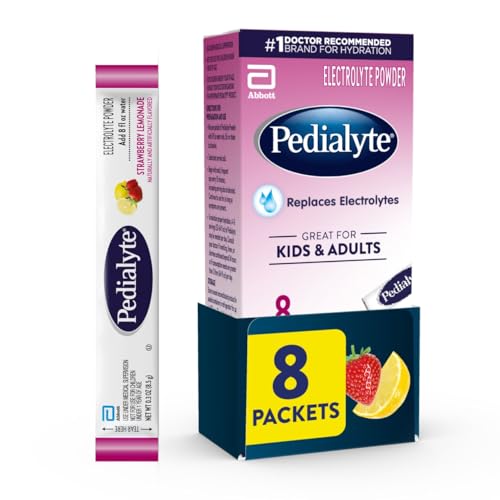 Pedialyte Electrolyte Powder, Hydration Drink for Kids & Adults, Strawberry Lemonade, 8 Powder Packets