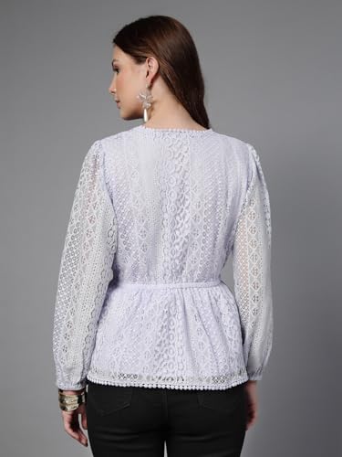Image of Style Quotient Women Peach Lace Casual Top