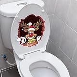 Iprokiu Christmas Toilet Sticker Santa Claus Reindeer Elf Toilet Seat Cover Decal Waterproof Christmas Crack Toilet Seat Lid Decal Snowman Elk Washroom Decoration (Smiling Reindeer)