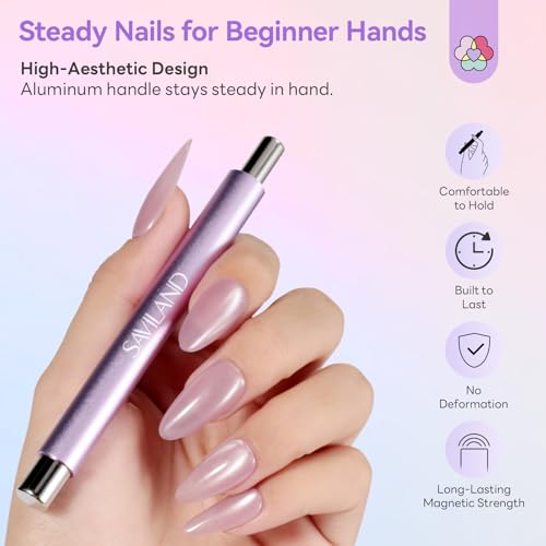 Image of SAVILAND Cat Eye Magnetic for Nails: Pink Double-Head Nail Magnet Sturdy Cat Eye Magnet for Nails with Round Magnetic Bead Multifunctional Magnet for Cat Eye Gel Polish DIY Home Salon