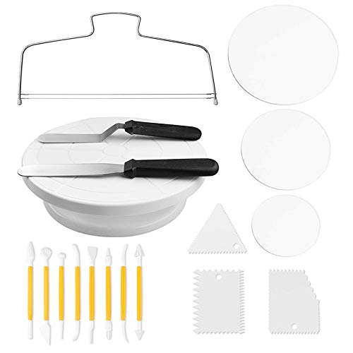 Cake Decorating Kit - Cake-Turntable with 2 Icing Spatulas,3 Cake Scrappers,6,8,10-Inch Cake Board,8 Engraving Pens, 1 Cake Leveler