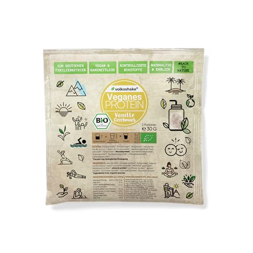 Volksshake Probeset | Kleinpackungen zum Probieren | 15 verschiedene Sorten | Veganes Protein | Smoothiepulver | Premiumqualität vom Bodensee | Made in Germany
