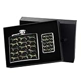 Bloodhound Camoflauge Stainless Steel Liquor Shot Flask Flip Top Silver Lighter Gift Set