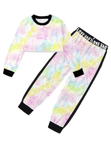Image of Betusline Girls 2 Piece Outfits Girls Cropped Sweatsuit Pants Outfit Clothes Set, 4T-14 Years