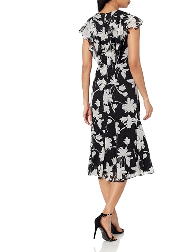 Image of Tommy Hilfiger Women's Sleeveless Ruffle Trim V-Neck Chiffon Midi Dress