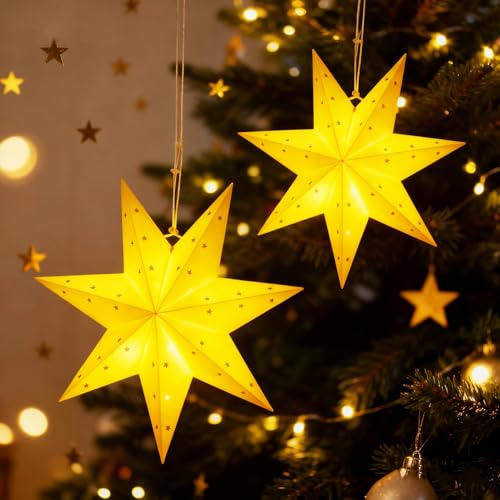 SACBRZZ 2 Stück Weihnachtsstern Beleuchtet, 45cm LED Papiersterne...