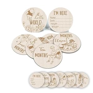 7Pcs Winnie Baby Monthly Milestone Circles,Double-Sided Printing Months Baby Milestone Wooden Keepsake,Winnie Baby Shower Gifts, Winnie Baby Monthly Announcement Wooden Discs for Documenting Growth