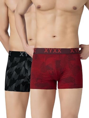 Image of XYXX Men's Cotton Modal Geometric Print Trunks | Antimicrobial, No-Marks Waistband Underwear for Men Combo (Pack of 2)