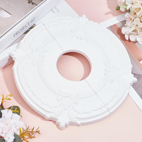 NICENEEDED PU Deckenmedaillon Split Lighting Deckenabdeckungsplatte Deckenventilator Medaillon Vintage PU Deckenmedaillon Mit Geschnitzter Blume