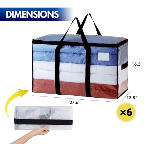 Image of TAILI 6 Pack Clear Extra Large Moving Bags,Storage Bag with Visible Window
