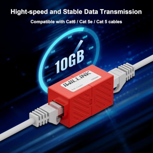 Image of iwillink RJ45 Coupler Ethernet Connector, Female to Female, 50 Pack, Red