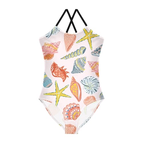 ZZKKO Seashells Corals Starfishes Girls Swimsuit One Piece Bathing Suit for Baby Girls' Swimwear 3-10T