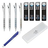 Graphgear 1000 - Four Mechanical Pens Set - 0. 3mm, 0. 5mm, 0. 7mm & 0. 9mm, with Ain Stein Refill Leads, Ain Clic Retractable Pen-type Triangle Eraser and Lihit Lab White Pencase