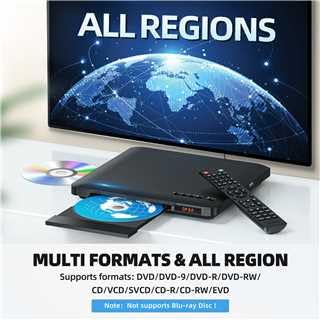 Image of 1080P HD DVD Player for TV with HDMI, Plays Regions 0-6 & Multi Formats