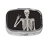 Xiso Ver Rock and Roll Pillendose Skelett Totenkopf 1, tragbar, Metall, 2 Fächer, Medikamentenkoffer für Geldbörsen, kompakter Reise-Medikamentenhalter für Vitamine, Medikamente