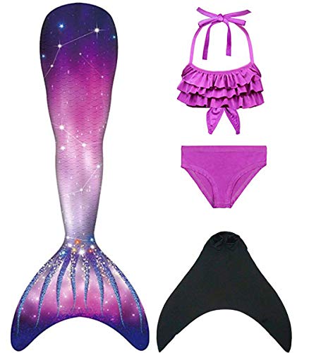 DNFUN Traje de bao de Cola de Sirena para nias con Princesa de Sirena Traje de bao de Cosplay para Nadar con Bikini y Monofin, Juego de 4