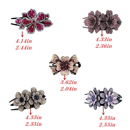 Pack 5 pinzas decorativas con flores y cristales miniatura 6