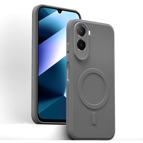 Image of Outlouders Back Cover for Redmi A7 Pro /Poco C85x 5G | Soft Matte Silicone | Slim Fit | Magnetic-Safe Logo Design (Magnetic-Safe Not Compatible) | Shockproof | Camera Protection Bumper Case (Grey)