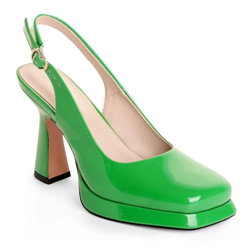 Image of High Heels for Women Slingback Square Toe Pumps Shoes Closed Toe Heels Mary Jane Fashion Dressy Platform Heeled Sandals