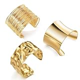 Abiotp 3PCS Gold Chunky Cuff Bracelets for Women Irregular Minimalist Statement Bangle Bracelets Set Open Wide Bangle Arm Cuff Upper Arm Punk Jewelry