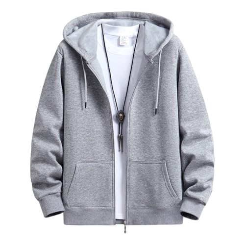 Sukinana 12.4oz パーカー メンズ 裏起毛 長袖 ゆったり ジップフーデッドスウェットシャツ 大きいサイズ 内側ポケット付き ベーシック プルオーバー 無地 シンプル カジュアル 男女兼用 複数色選び 春秋冬 (JP, アルファベット, L, ライトグレー) - SUKINANA - 商品画像