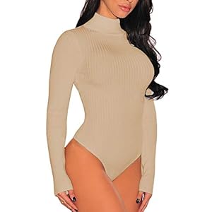 BelleLovin-Womens-Mock-Turtle-Neck-Long-Sleeve-Basic-Bodysuit-Jumpsuit BelleLovin Women's Mock Neck Long Sleeve Basic Bodysuit Jumpsuit (Nude, Medium)