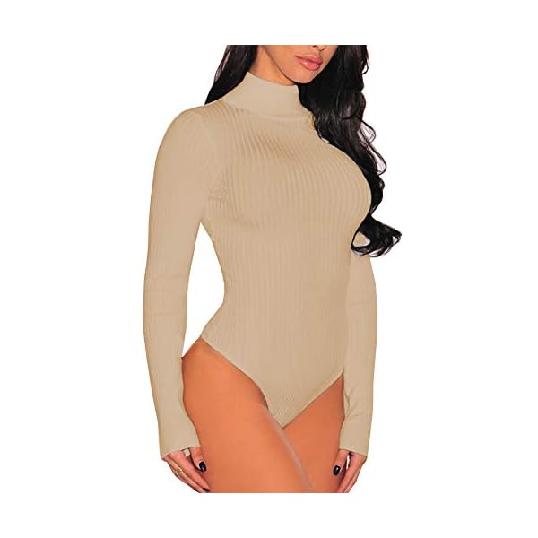 BelleLovin-Womens-Mock-Turtle-Neck-Long-Sleeve-Basic-Bodysuit-Jumpsuit BelleLovin Women's Mock Neck Long Sleeve Basic Bodysuit Jumpsuit (Nude, Medium)