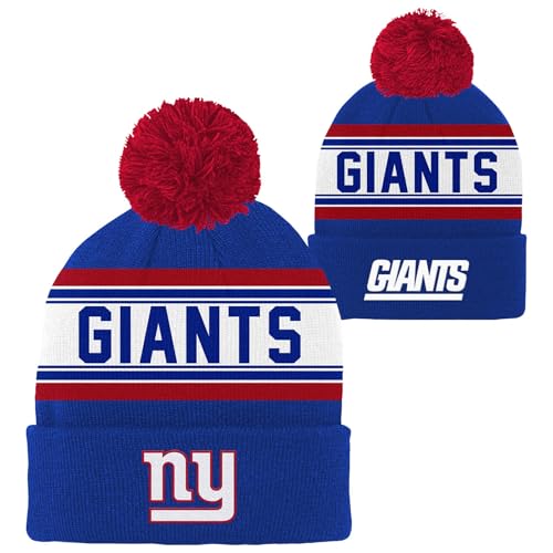 NFL Kids Youth 8-20 Official Primary Logo Jacquard Sport Knit Cold Weather Cuffed Pom Beanie Hat (US, Alpha, One Size, New York Giants, New York Giants)