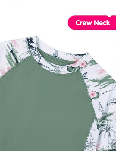 Image of Girls Swimsuit Colorful Short Sleeve Bathing Suits UPF 50+ Rash Guard Set Two Piece Summer Swimwear