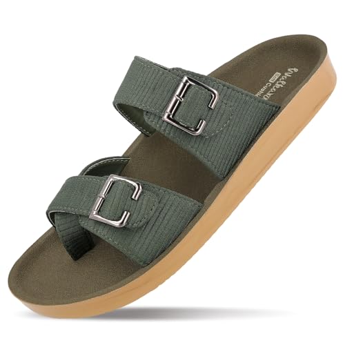 Image of Walkaroo Men's Double Buckle Slide Sandals|Open Toe Casual Flat Slippers,Adjustable Buckle Straps, Soft Cushioned Footbed, Fabric Upper,Lightweight Flexible Sole |Casual, Daily Wear, Home, Travel, Shopping&Comfortable Wear Sandals for Men's|WGR53044