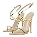 onlymakerheels Strappy High Stiletto Heels, Ankle Strap Buckle Heeled Womens Sandals, Sexy Comfort Open Round Toe Heels for Daily Party Dress Gold Size9.5