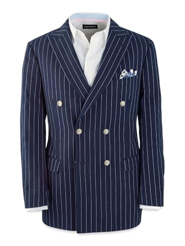 Paul Fredrick Men's Cotton Seersucker Double Breasted Peak Lapel Suit Jacket