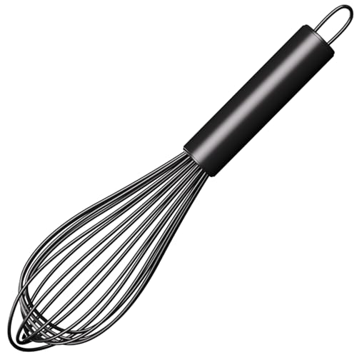 Maxjoy Silicone Whisk Stainless Steel Wire Kitchen Cooking Tool Heat Resistant Non Scratch Balloon Egg Beater for Stirring Frothing Whisking 11-Inch Black