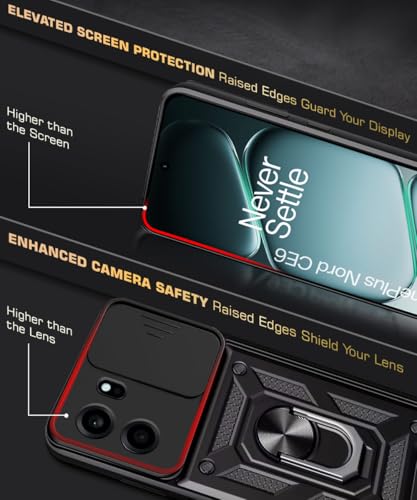 Image of WOW IMAGINE Tough Armor Bumper Mobile Back Case for 1+ OnePlus Nord CE 6 5G | Sliding Camera Cover | Shock Proof 360 Protection | Hybrid PC + TPU | Ring Holder with Kickstand - Black