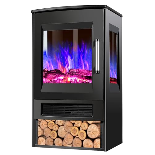 Jiubiaz Chimenea eléctrica, chimenea eléctrica con calefacción, chimenea eléctrica con llama led, chimenea eléctrica, control remoto wifi, estufa con termostato, función de calefacción,