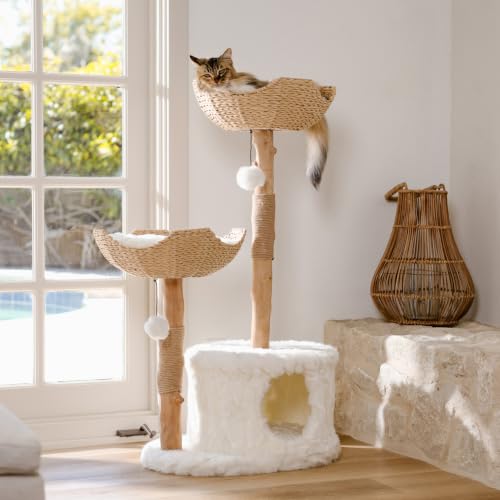 Image of Mau - Modern Cat Tree Tower, Real Branch Wood Condo for Large Cats