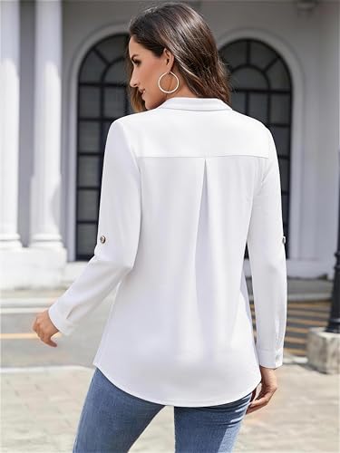Image of Bulotus 3 /4 Length Sleeve Womens Striped Tops Zipper V Neck Collared Blouses Business Casual Tunics 2026 Spring Trendy
