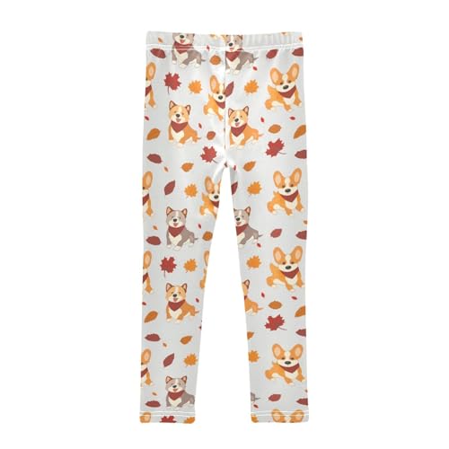 Cute Dogs Girls' Leggings Toddler Doodles Autumn Leaf Kids Yoga Pants Dance Active Tights 4T2