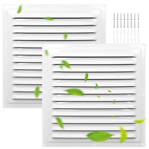 TIHCXNY Glossy White 10"x10"inch Wall Vent Cover 2-Pack, Steel Mesh Louver Grille Attic, Garage, Shed, Chicken Coop Exterior Exhaust Vent Square Ceiling Vent Cover by TIHCXNY - Used condition - US$18.03