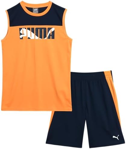 PUMA Boys&#39; Active Shorts Set - 2 Piece Dry Fit Muscle Tank Top and Performance Gym Shorts - Activewear Set for Boys (S-L)