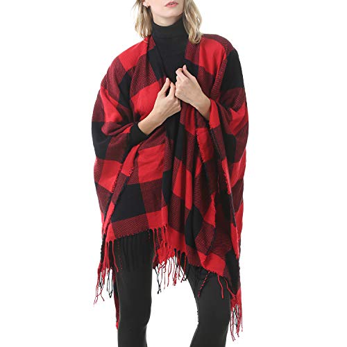 Zando Women's Warm Shawl Wrap Open Front Poncho Cape Color Block Shawls Winter Cardigan Wrap Printed Ponchos for Women 23
