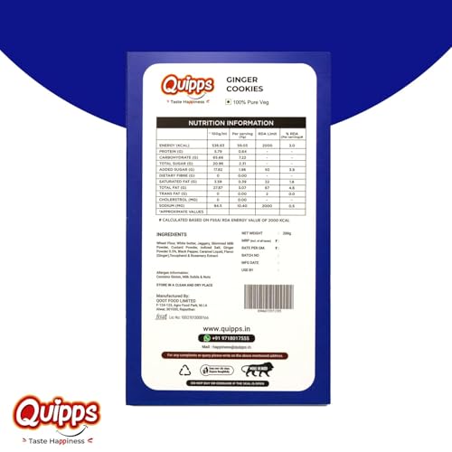 Image of Quipps Premium Ginger Cookies | No Maida, No White Sugar, No Preservatives | Made with Jaggery & White Butter | Healthy Biscuits | Fresh Crunchy Biscuits for Tea-Time Snack, Breakfast & Office Gifting | Vegetarian | Pack of 3 (200g Each)