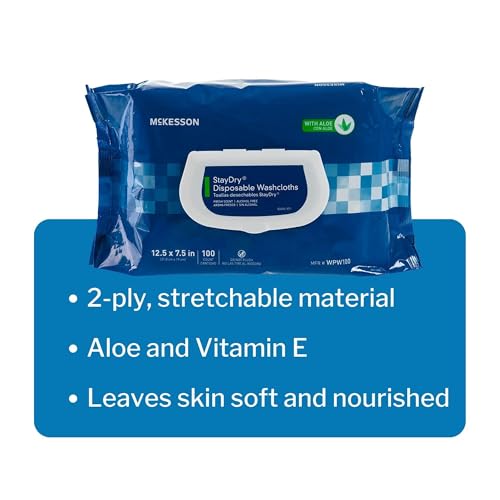 Image of McKesson Disposable Wipe 12 Pack, 600 Washcloths - Large Adult Body and Incontinence Washcloths with Aloe and Vitamin E, Alcohol-Free, 50 Wipes Per Pack