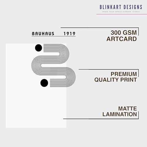 Image of BLINKART Vintage Bauhaus Retro Geometric Aesthetic Poster Gallery | Colorful Wrap Framed For Home Office Studio Living Room Modern Art Studio Decoration Abstract Shapes | (d97) | 13x10 Inch