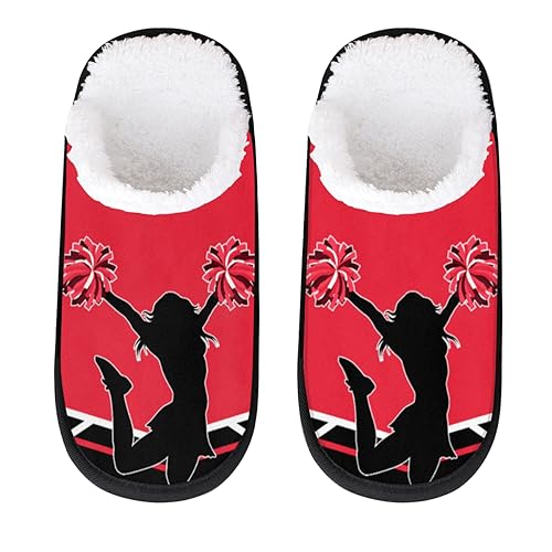 Cheerleaders Women's House Slippers Cheer Red Black Slip-on Fuzzy Memory Foam Slippers Anti Skid Indoor Warm Home Shoes
