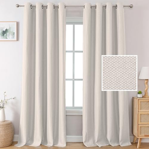 H.VERSAILTEX Linen Curtains Black Out Curtains for Bedroom Windows Noise Reducing Thermal Insulated Darkening Curtains for Living Room 2 Panels Set Grommet Curtain Panels 52 x 84 Inch, Heather Ivory