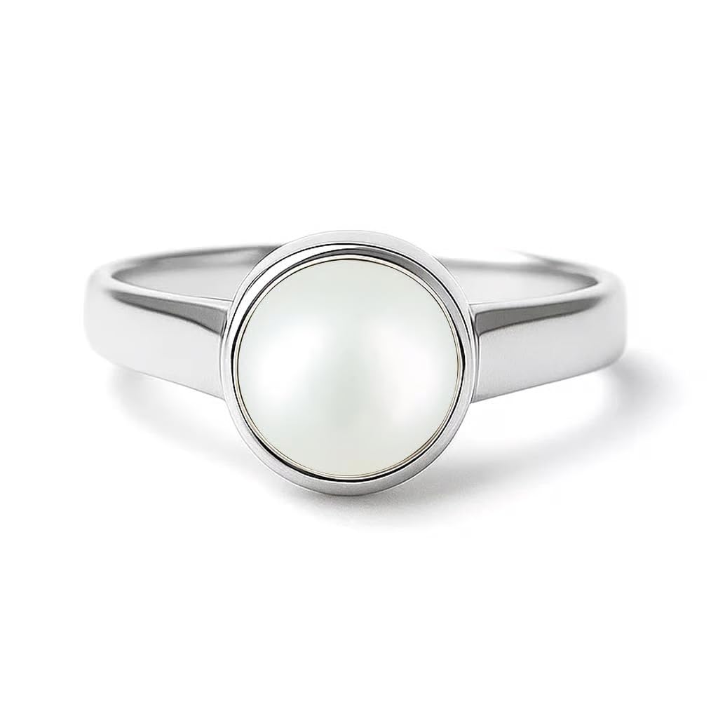 Classic White Pearl Ring – Stainless Steel Polished Silver-Tone Bezel Setting – Snag-Free Solitaire Band – Elegant Jewelry Gift for Her and Him-image-29