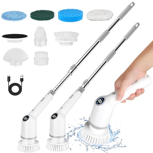 Skeufy Electric Spin Power Scrubber, 2024 New 3 Speed 450Rpm Electric Scrubbing Brush With Adjustable Handle And 8 Replaceable Heads for Tile, Sink, Shower Tub Bathroom, Kitchen Floor, Car Wash