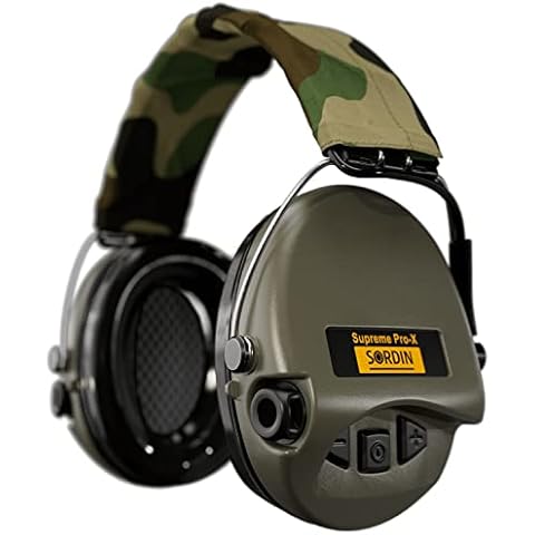 Sordin Supreme PRO X Electronic Ear Defenders - SOR75302-X-G - Active Noise Reduction Earmuffs - Gel Cushions - Camouflage Band - Green Ear Cups Cover