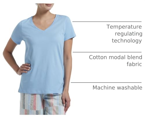 Image of HUE Womens Sleepwell Basic Short Sleeve V-Neck T-Shirt for Lounging Or Sleeping, Made with Temperature Regulating Technology